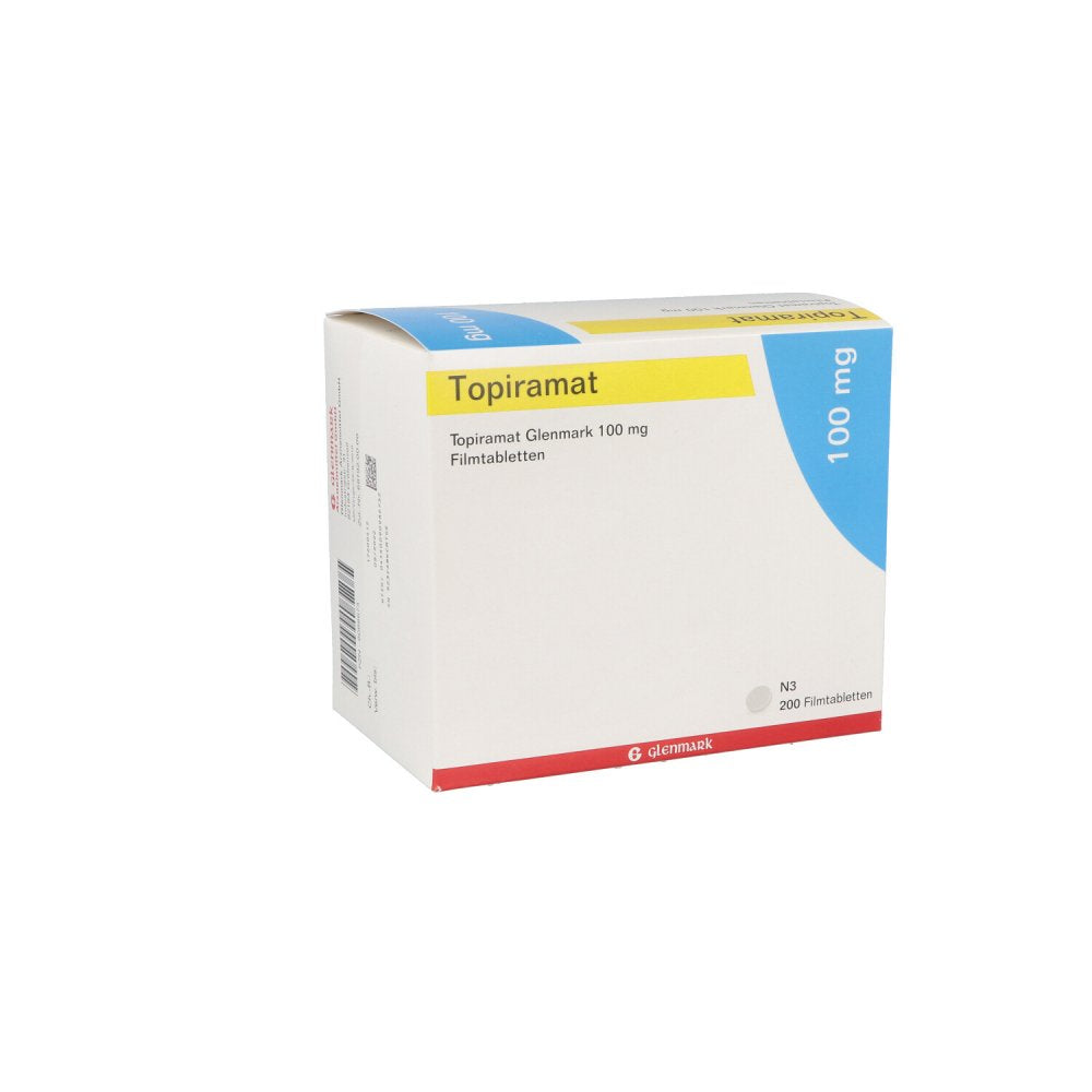 Das Produktfoto zeigt Topiramat Glenmark 100 Mg Filmtabletten (200 stk) PZN 09098673