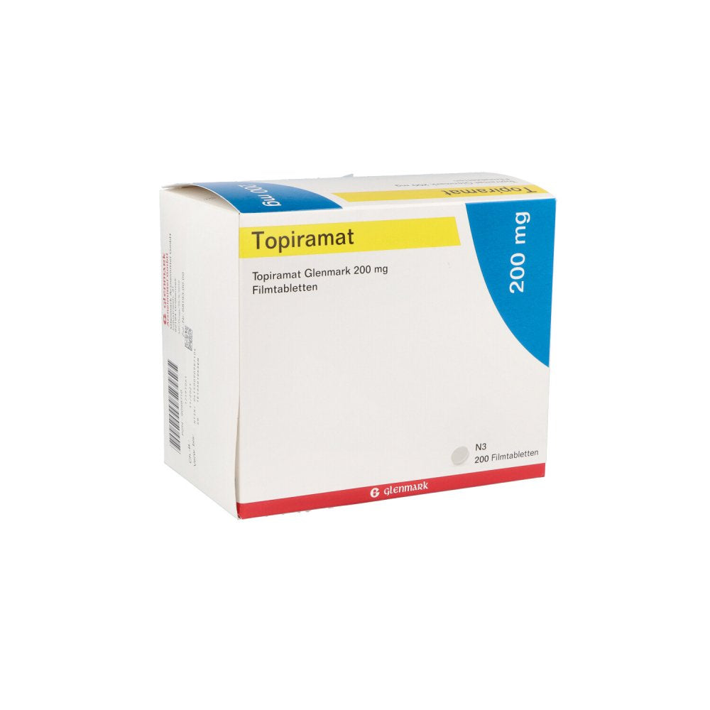 Das Produktfoto zeigt Topiramat Glenmark 200 Mg Filmtabletten (200 stk) PZN 09098710