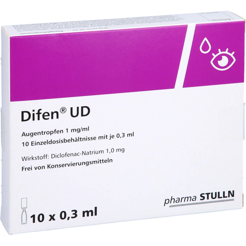 Das Produktfoto zeigt Difen Ud 1 Mg/Ml Augentropfen I.Einzeldosisbeh. (10X0.3 ml) PZN 09099916