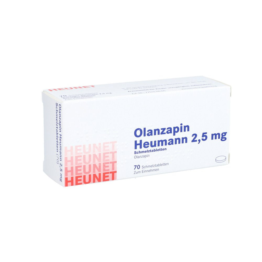 Das Produktfoto zeigt Olanzapin Heumann 2,5 Mg Schmelztabletten Heunet (70 stk) PZN 09100068