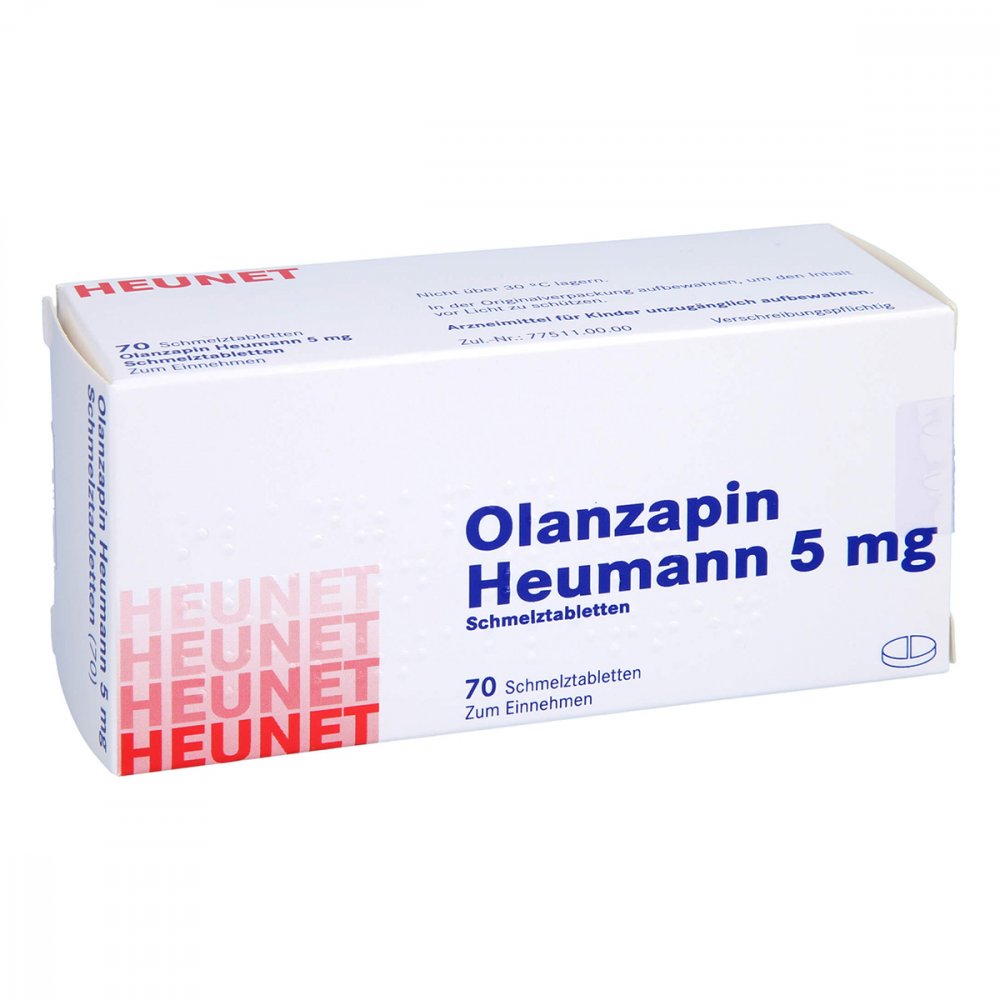 Das Produktfoto zeigt Olanzapin Heumann 5 Mg Schmelztabletten Heunet (70 stk) PZN 09100097