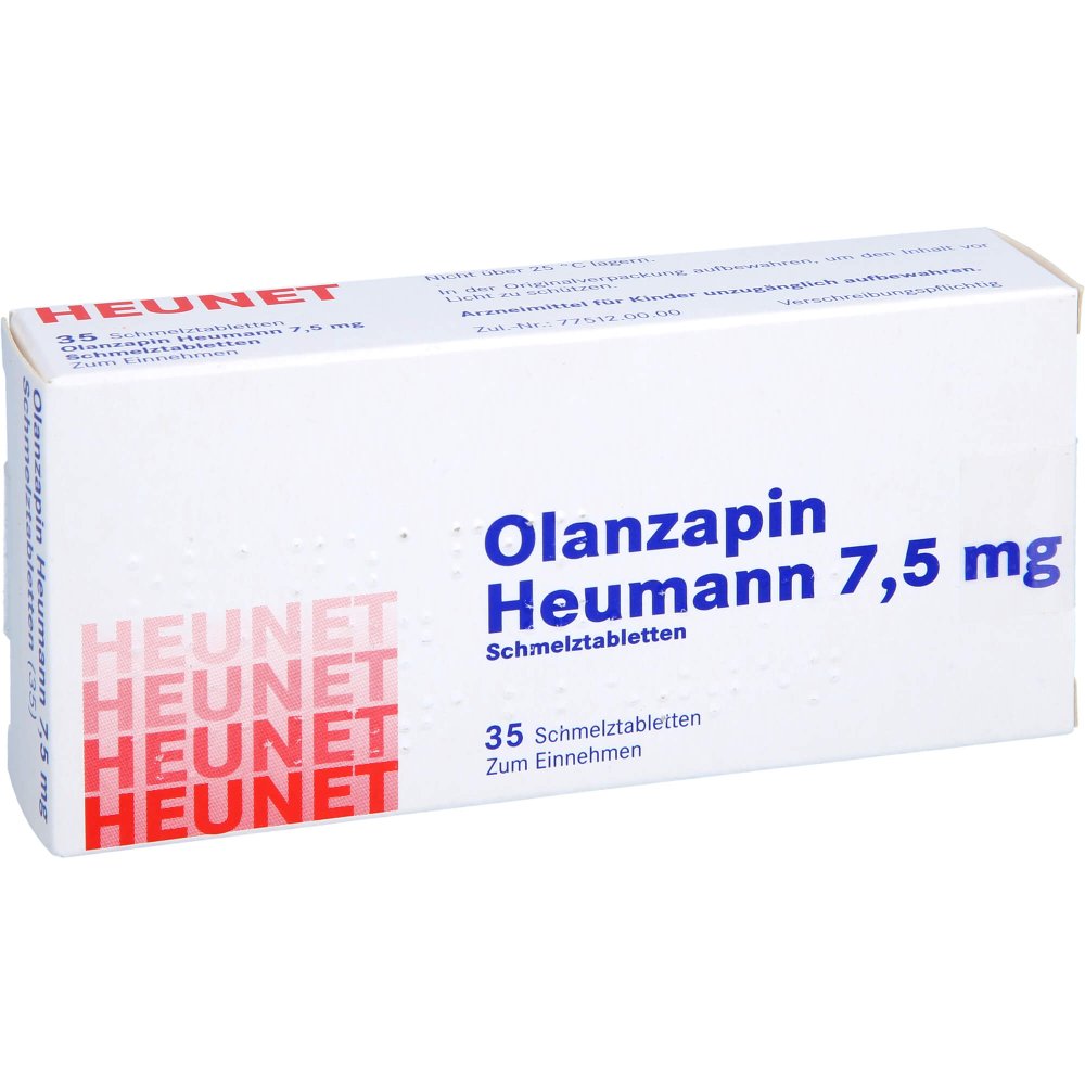 Das Produktfoto zeigt Olanzapin Heumann 7,5 Mg Schmelztabletten Heunet (35 stk) PZN 09100105