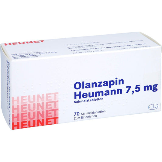 Das Produktfoto zeigt Olanzapin Heumann 7,5 Mg Schmelztabletten Heunet (70 stk) PZN 09100128