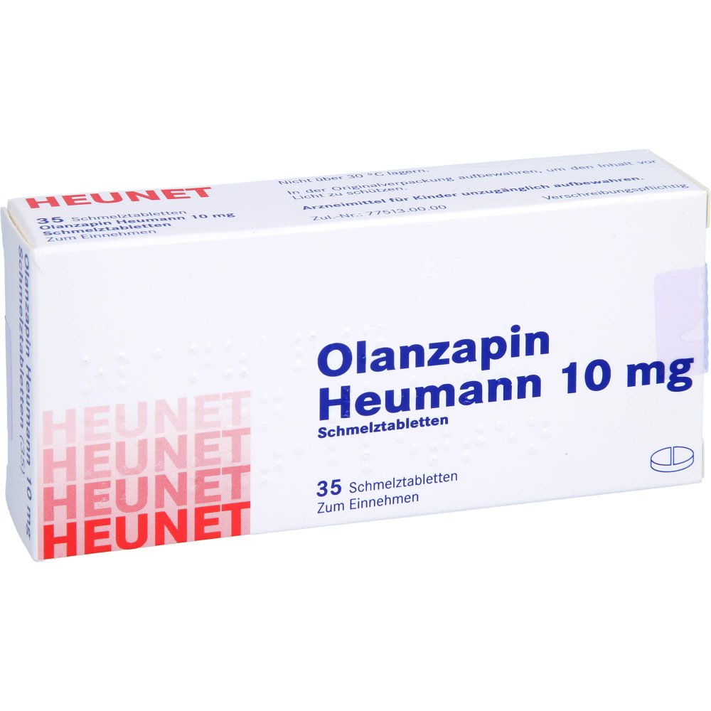 Das Produktfoto zeigt Olanzapin Heumann 10 Mg Schmelztabletten Heunet (35 stk) PZN 09100134