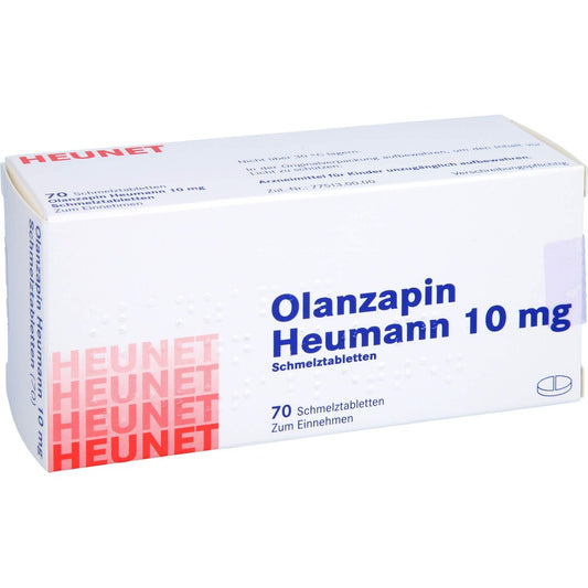 Das Produktfoto zeigt Olanzapin Heumann 10 Mg Schmelztabletten Heunet (70 stk) PZN 09100157