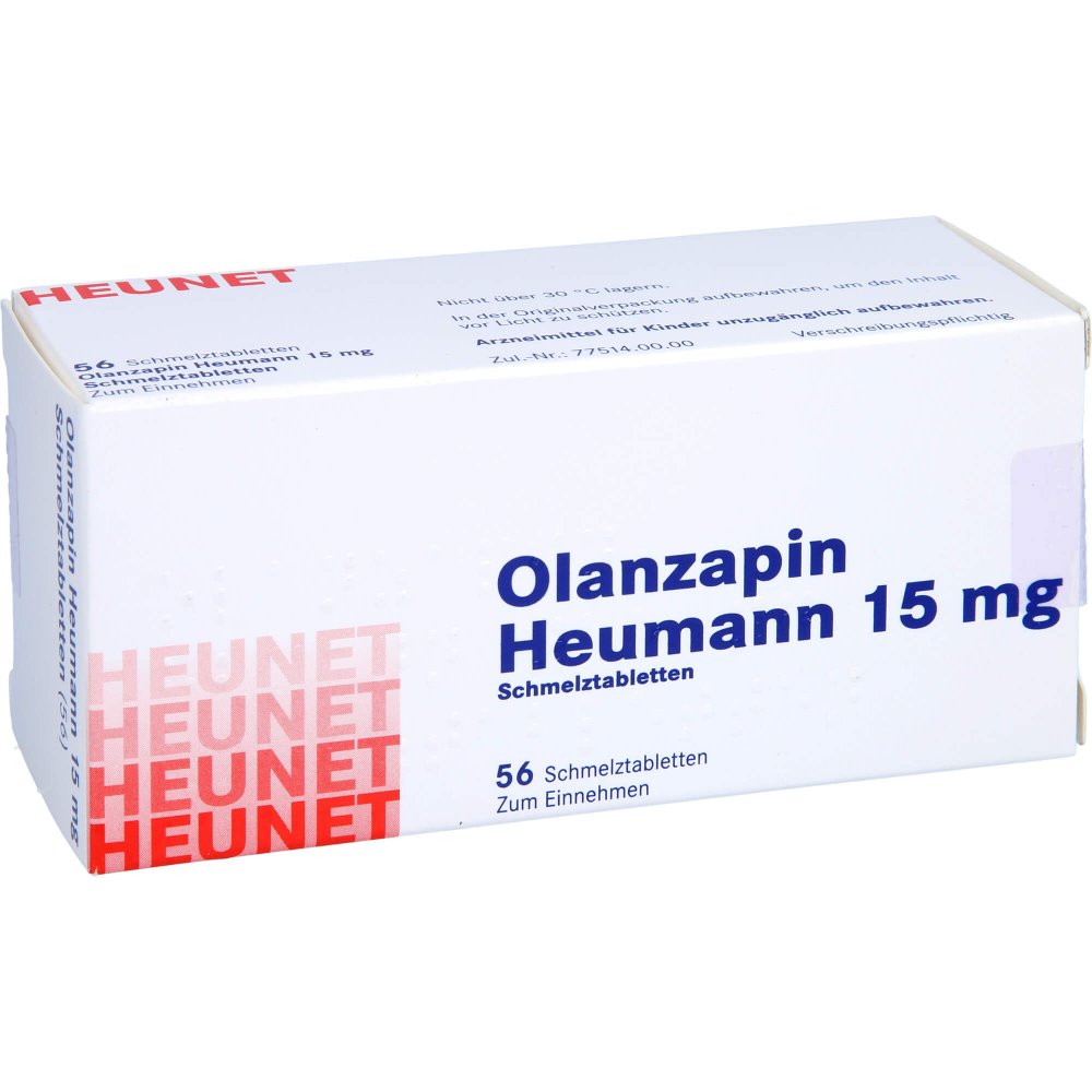 Das Produktfoto zeigt Olanzapin Heumann 15 Mg Schmelztabletten Heunet (56 stk) PZN 09100186