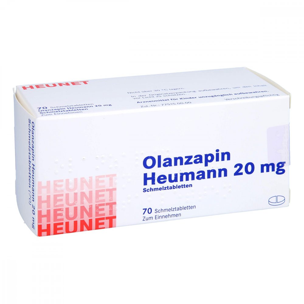 Das Produktfoto zeigt Olanzapin Heumann 20 Mg Schmelztabletten Heunet (70 stk) PZN 09100223