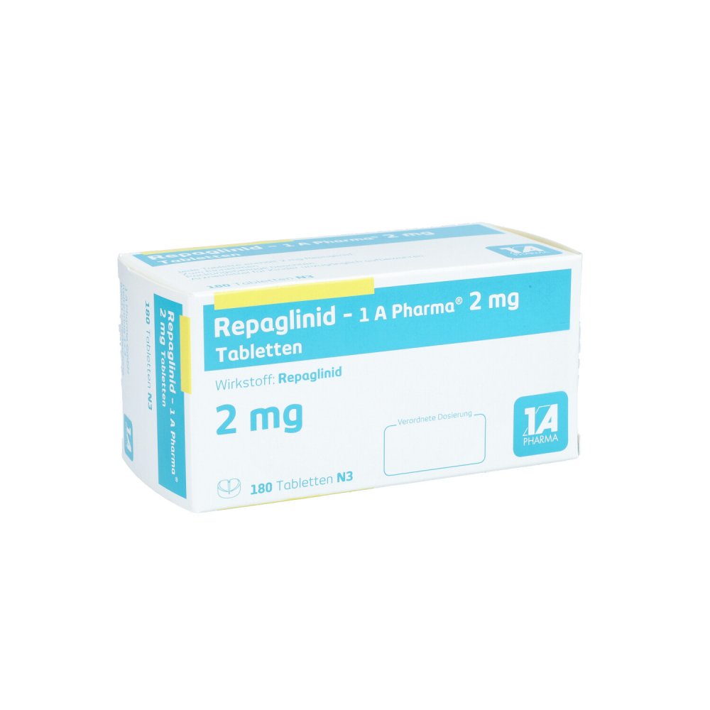 Das Produktfoto zeigt Repaglinid-1a Pharma 2 Mg Tabletten (180 stk) PZN 09121254