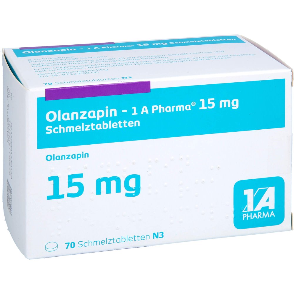 Das Produktfoto zeigt Olanzapin-1a Pharma 15 Mg Schmelztabletten (70 stk) PZN 09123046