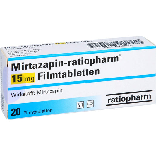 Das Produktfoto zeigt Mirtazapin-Ratiopharm 15 Mg Filmtabletten (20 stk) PZN 09123514