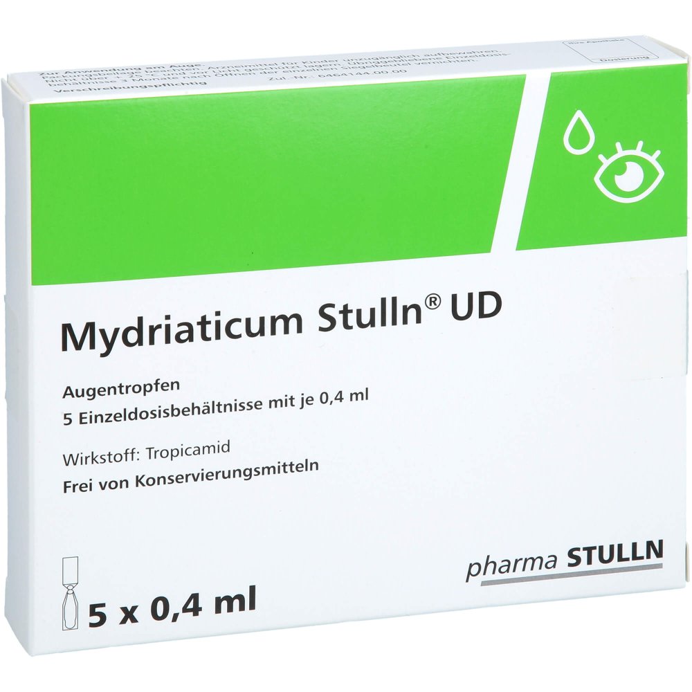 Das Produktfoto zeigt Mydriaticum Stulln Ud Augentropfen (5X0.4 ml) PZN 09124212
