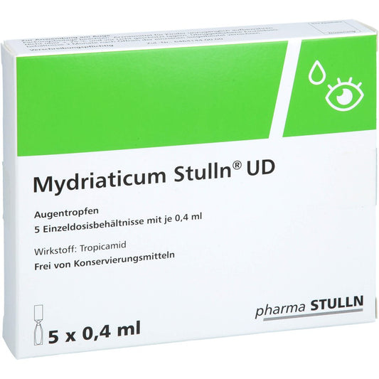 Das Produktfoto zeigt Mydriaticum Stulln Ud Augentropfen (5X0.4 ml) PZN 09124212