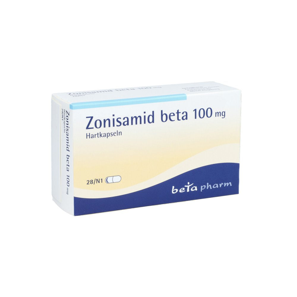Das Produktfoto zeigt Zonisamid Beta 100 Mg Hartkapseln (28 stk) PZN 09154590