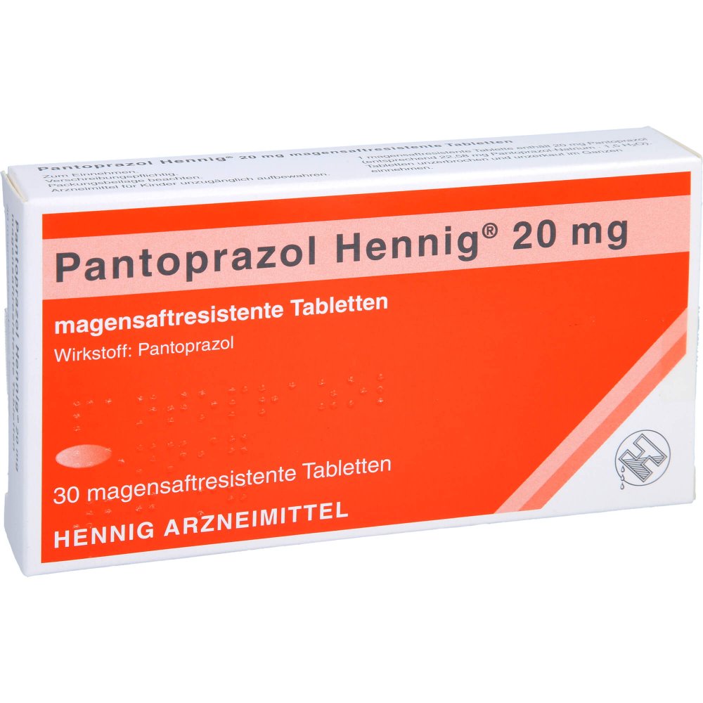Das Produktfoto zeigt Pantoprazol Hennig 20 Mg Magensaftres.Tabletten (30 stk) PZN 09154851