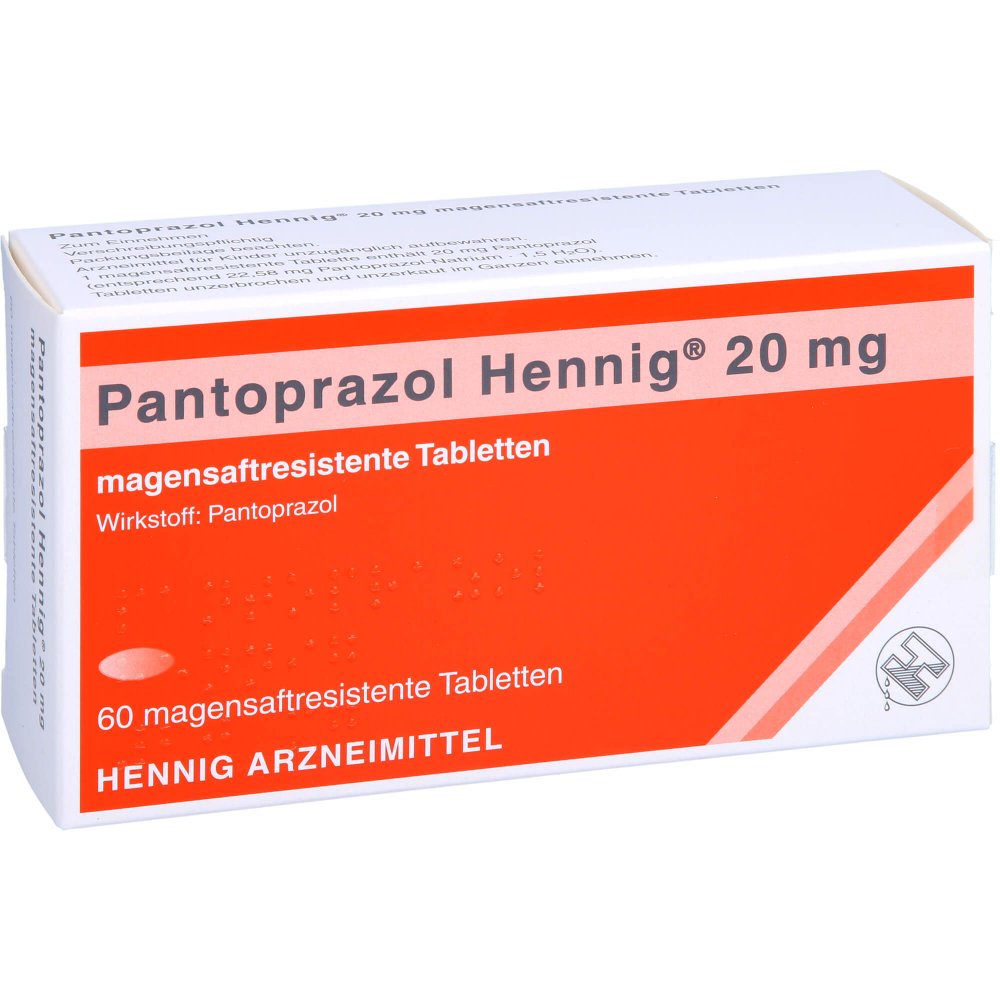 Das Produktfoto zeigt Pantoprazol Hennig 20 Mg Magensaftres.Tabletten (60 stk) PZN 09154868
