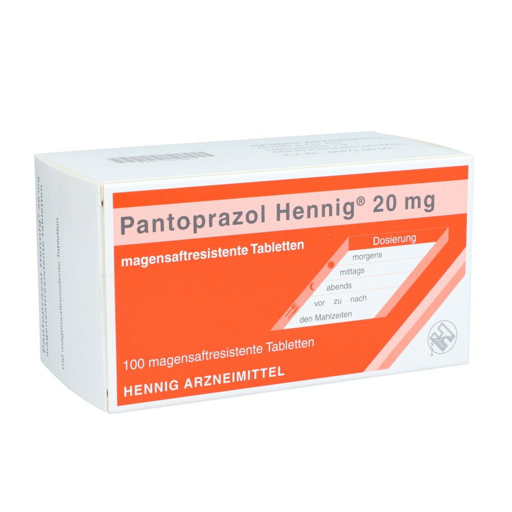 Das Produktfoto zeigt Pantoprazol Hennig 20 Mg Magensaftres.Tabletten (100 stk) PZN 09154874