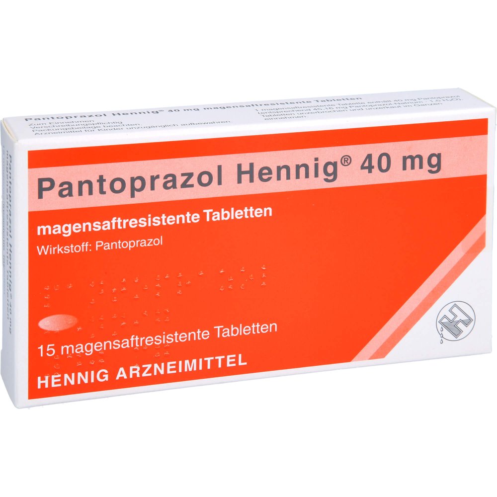 Das Produktfoto zeigt Pantoprazol Hennig 40 Mg Magensaftres.Tabletten (15 stk) PZN 09154880