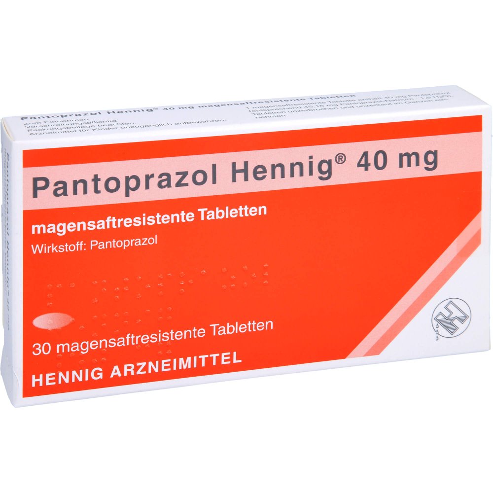 Das Produktfoto zeigt Pantoprazol Hennig 40 Mg Magensaftres.Tabletten (30 stk) PZN 09154897