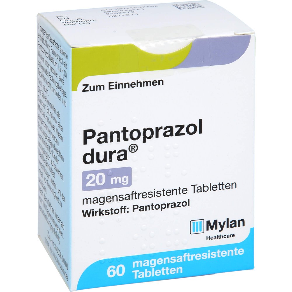 Das Produktfoto zeigt Pantoprazol Dura 20 Mg Magensaftres.Tabletten (60 stk) PZN 09155738