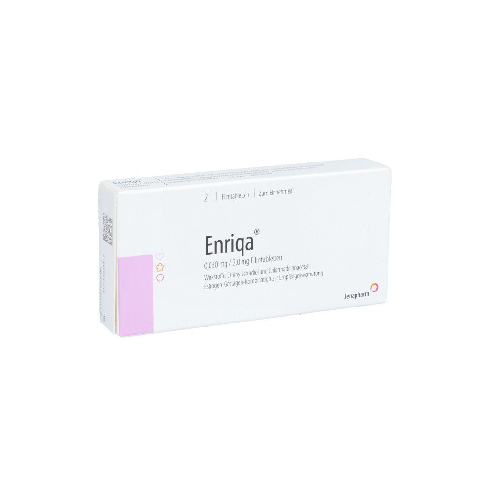 Das Produktfoto zeigt Enriqa 0,030 Mg/2,0 Mg Filmtabletten (21 stk) PZN 09156040