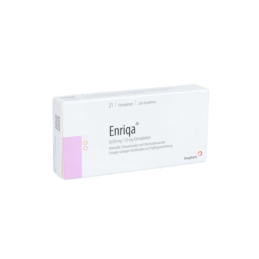 Das Produktfoto zeigt Enriqa 0,030 Mg/2,0 Mg Filmtabletten (21 stk) PZN 09156040