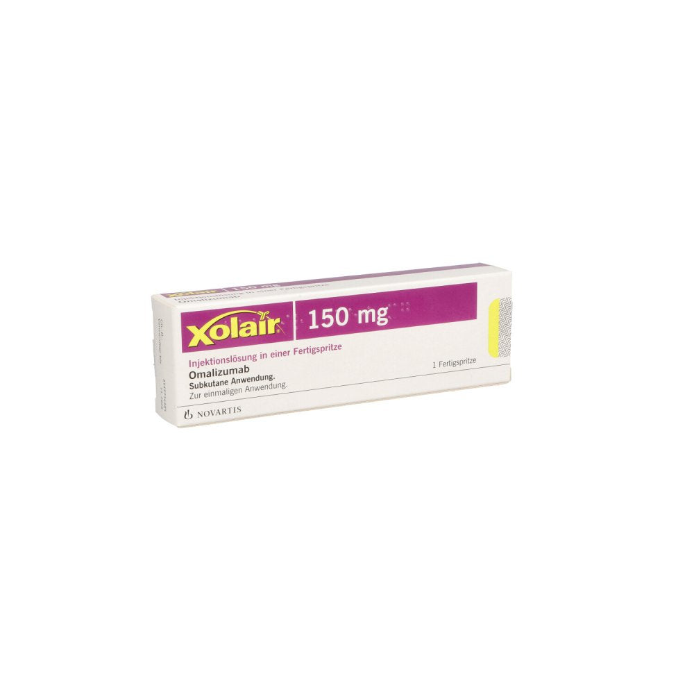 Das Produktfoto zeigt Xolair 150 Mg Injektionslösung I.E.Fertigspritze (1 stk) PZN 09175126