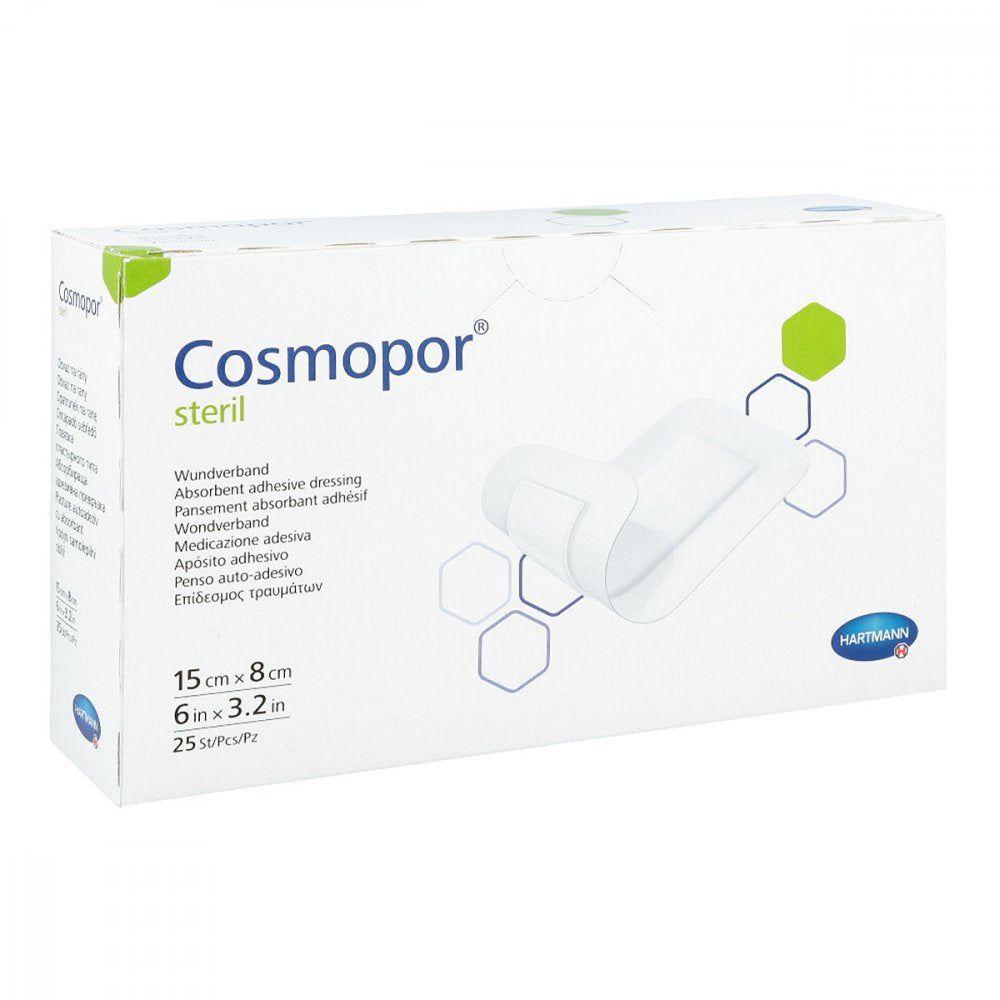 Das Produktfoto zeigt Cosmopor Steril Wundverband 8x15 Cm (25 stk) PZN 09177668