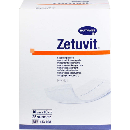 Das Produktfoto zeigt Zetuvit Saugkompressen Steril 10x10 Cm (25 stk) PZN 09178633