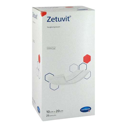 Das Produktfoto zeigt Zetuvit Saugkompressen Steril 10x20 Cm (25 stk) PZN 09178656