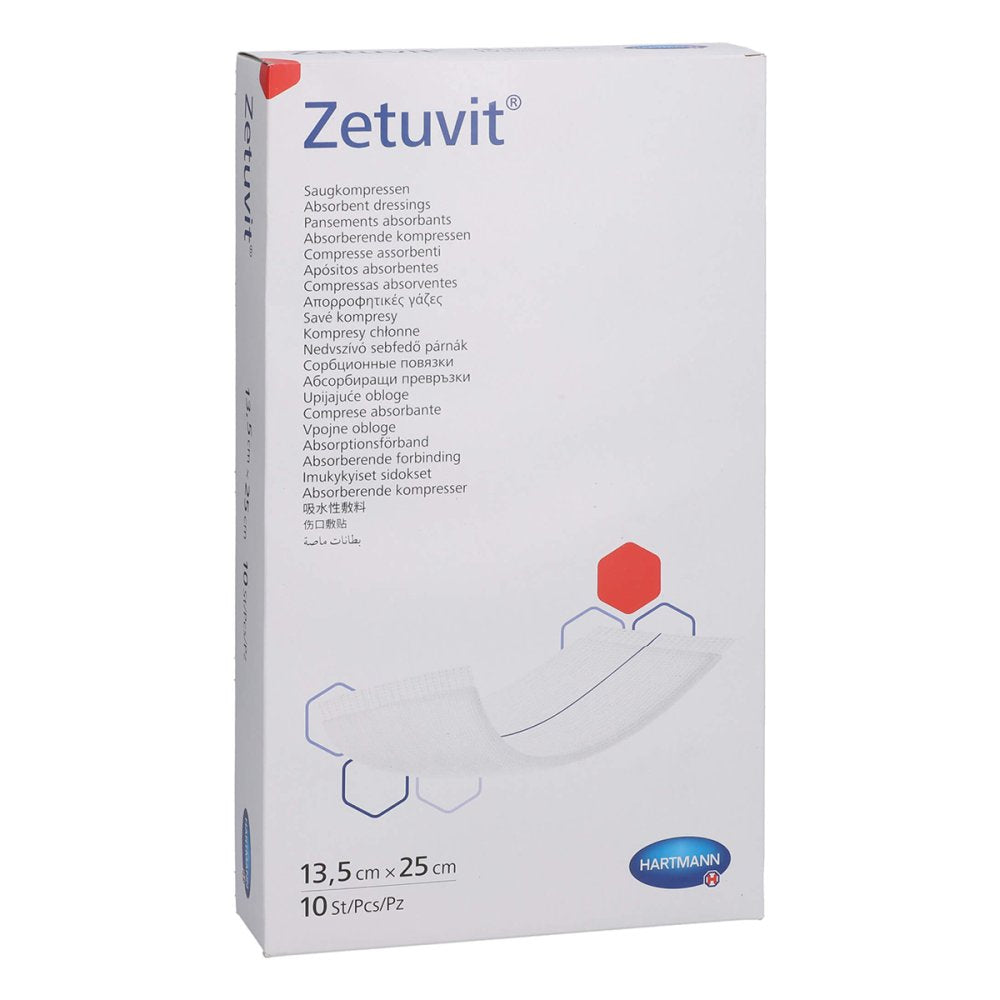 Das Produktfoto zeigt Zetuvit Saugkompressen Steril 13,5x25 Cm (10 stk) PZN 09178662