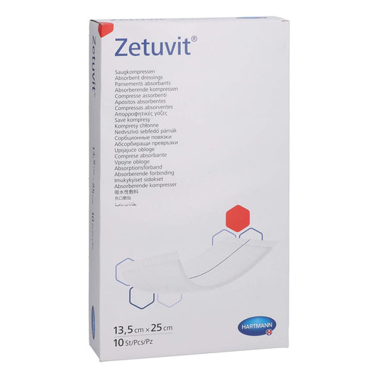 Das Produktfoto zeigt Zetuvit Saugkompressen Steril 13,5x25 Cm (10 stk) PZN 09178662