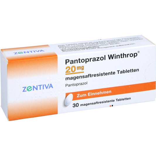 Das Produktfoto zeigt Pantoprazol Winthrop 20 Mg Magensaftres.Tabletten (30 stk) PZN 09190657