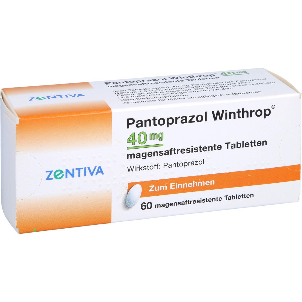 Das Produktfoto zeigt Pantoprazol Winthrop 40 Mg Magensaftres.Tabletten (60 stk) PZN 09190717