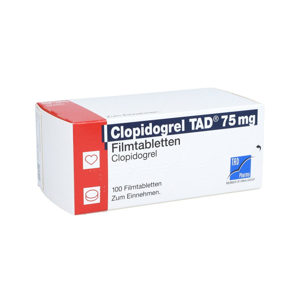 Das Produktfoto zeigt Clopidogrel Tad 75 Mg Filmtabletten (100 stk) PZN 09191556