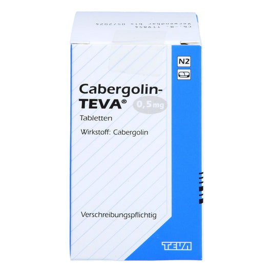 Das Produktfoto zeigt Cabergolin Teva 0,5 Mg Tabletten (8 stk) PZN 09191823