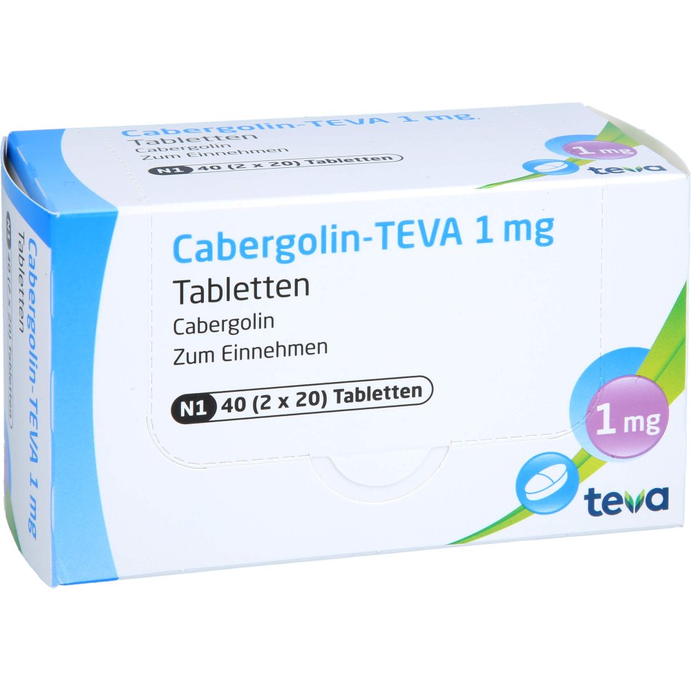 Das Produktfoto zeigt Cabergolin Teva 1 Mg Tabletten (40 stk) PZN 09191869