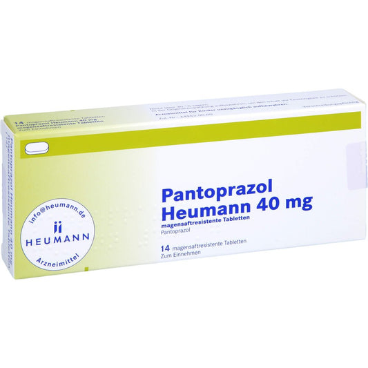 Das Produktfoto zeigt Pantoprazol Heumann 40 Mg Magensaftres.Tabletten (14 stk) PZN 09192219