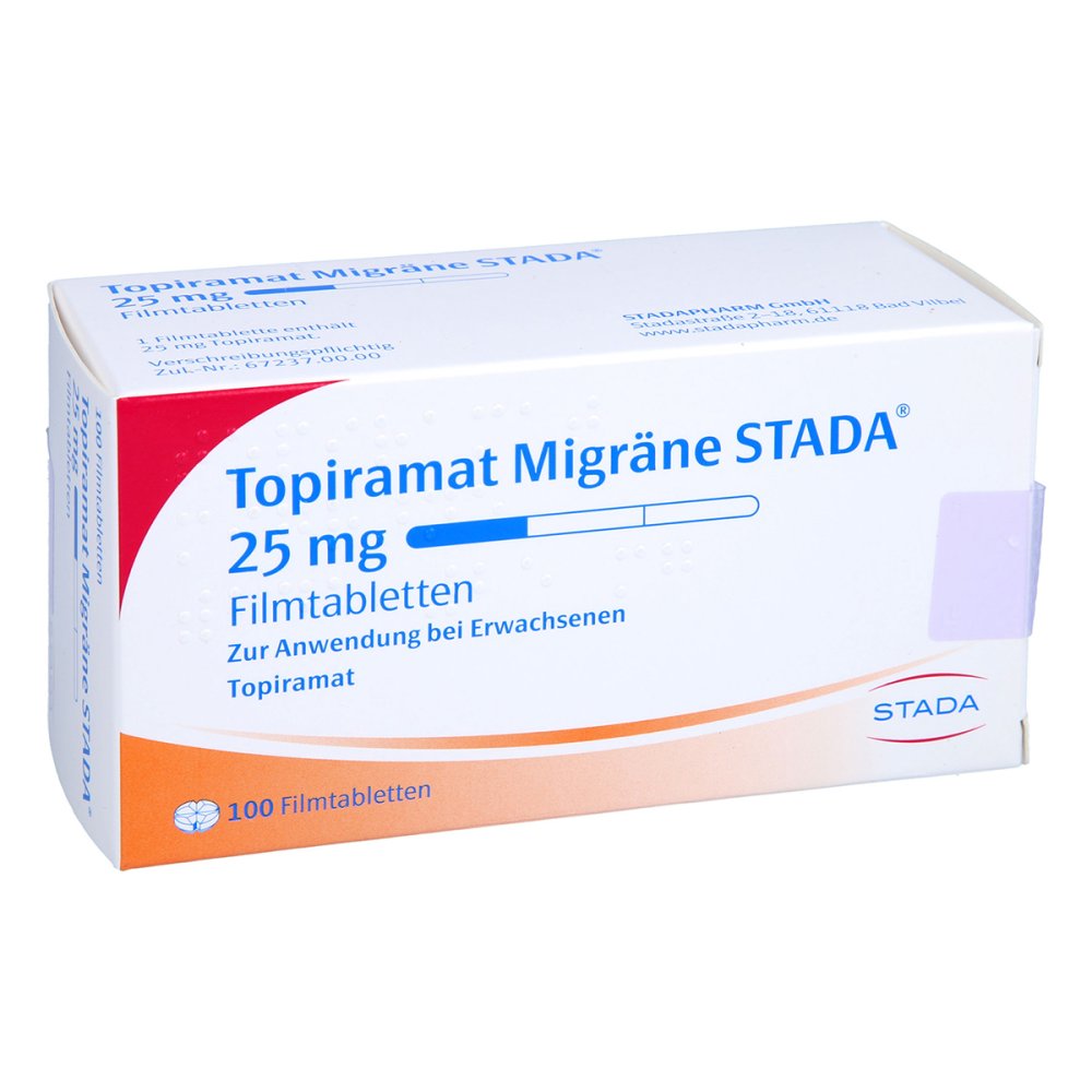 Das Produktfoto zeigt Topiramat Migräne Stada 25 Mg Filmtabletten (100 stk) PZN 09195488