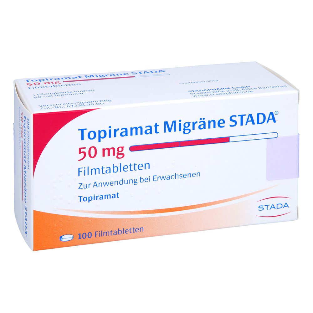 Das Produktfoto zeigt Topiramat Migräne Stada 50 Mg Filmtabletten (100 stk) PZN 09195519
