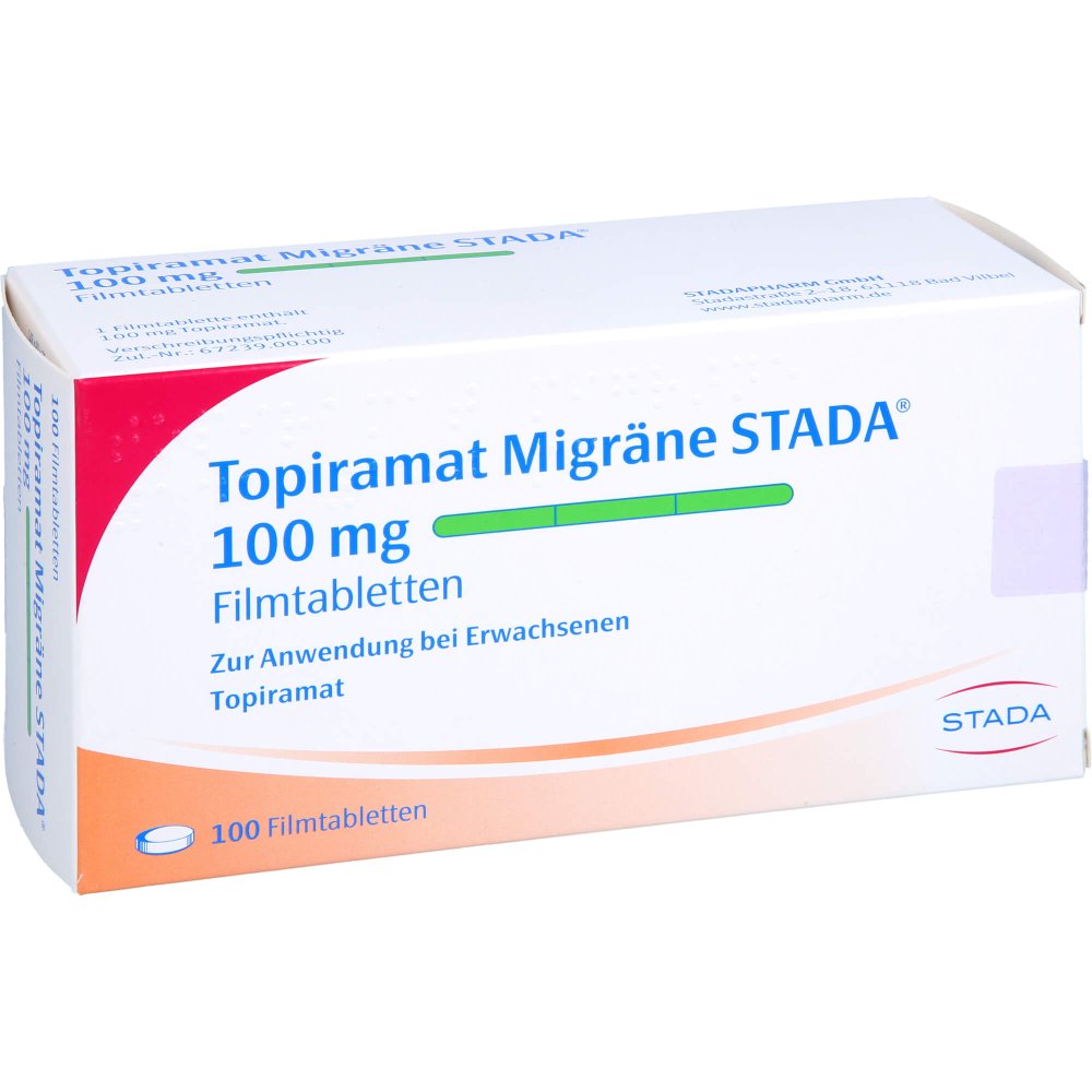 Das Produktfoto zeigt Topiramat Migräne Stada 100 Mg Filmtabletten (100 stk) PZN 09195525