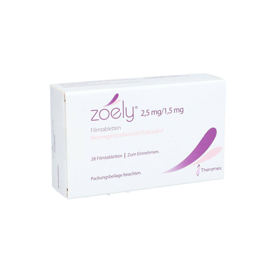 Das Produktfoto zeigt Zoely 2,5 Mg/1,5 Mg Filmtabletten (1X28 stk) PZN 09197174