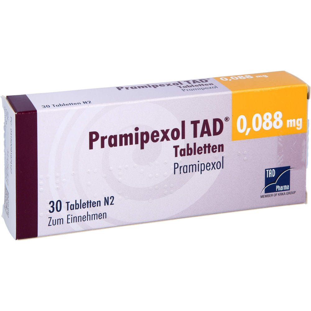 Das Produktfoto zeigt Pramipexol Tad 0,088 Mg Tabletten (30 stk) PZN 09197412