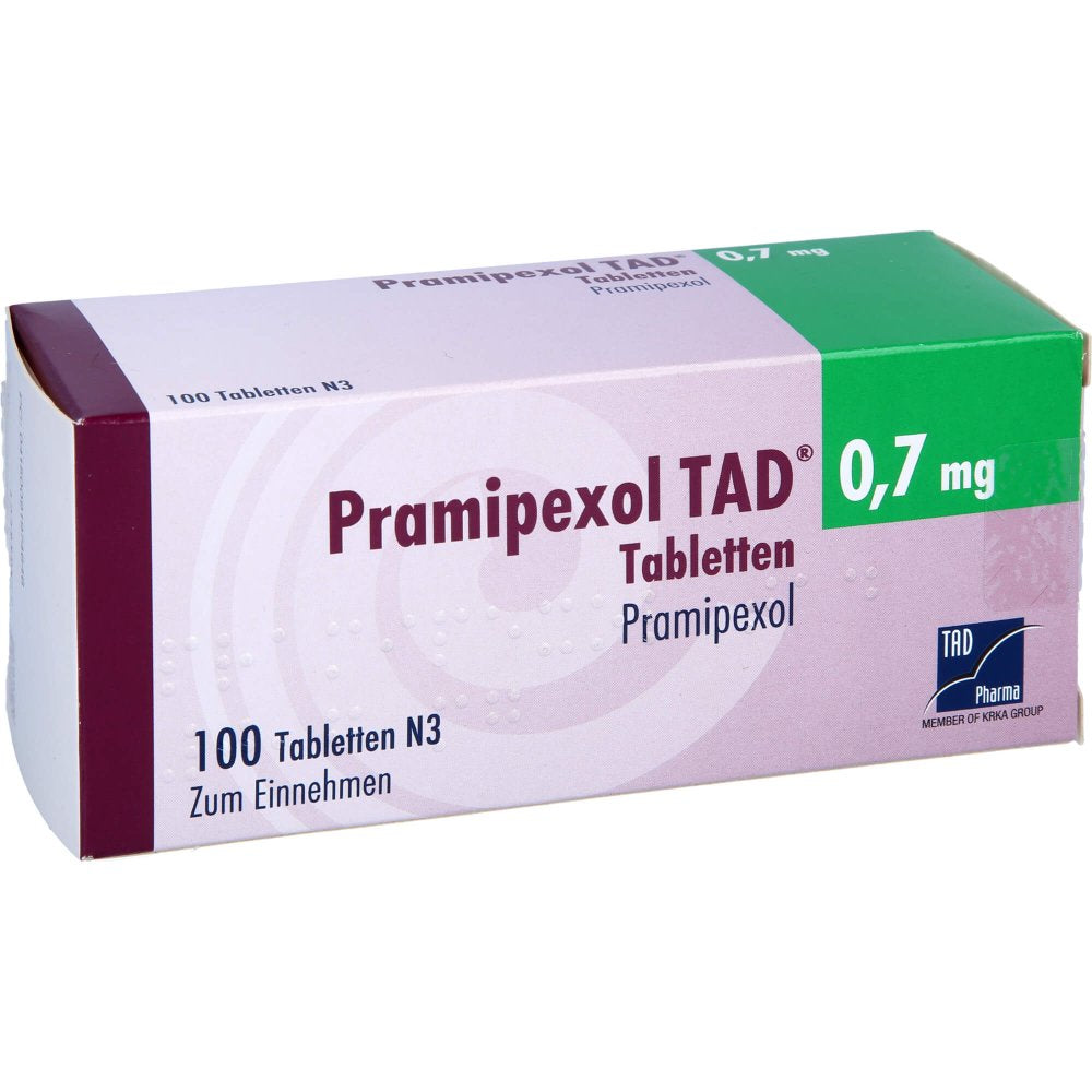 Das Produktfoto zeigt Pramipexol Tad 0,7 Mg Tabletten (100 stk) PZN 09197464