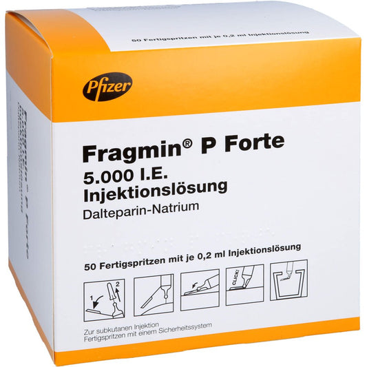Das Produktfoto zeigt Fragmin 5.000 I.E. P Forte Inj.L.I.E.Fs.M.Sich-Sy. (50 stk) PZN 09197978