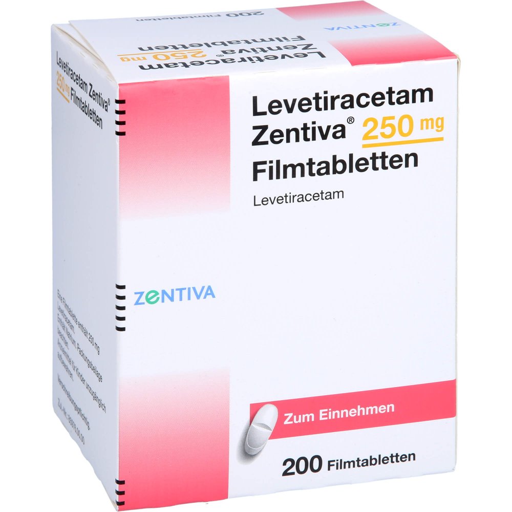Das Produktfoto zeigt Levetiracetam Zentiva 250 Mg Filmtabletten (200 stk) PZN 09199210