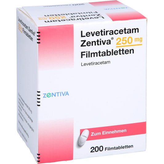 Das Produktfoto zeigt Levetiracetam Zentiva 250 Mg Filmtabletten (200 stk) PZN 09199210