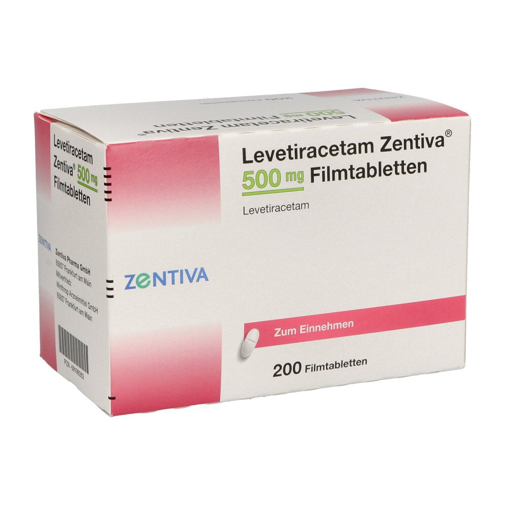 Das Produktfoto zeigt Levetiracetam Zentiva 500 Mg Filmtabletten (200 stk) PZN 09199262