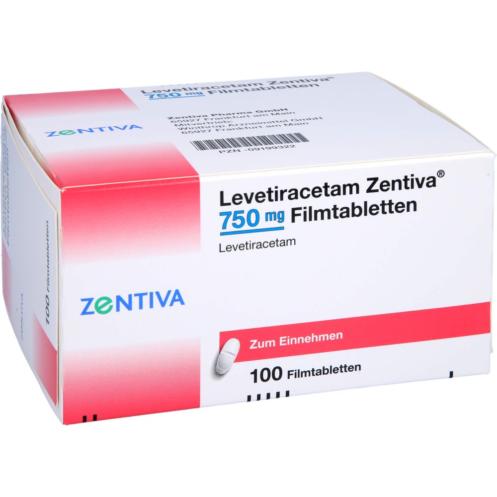 Das Produktfoto zeigt Levetiracetam Zentiva 750 Mg Filmtabletten (100 stk) PZN 09199322