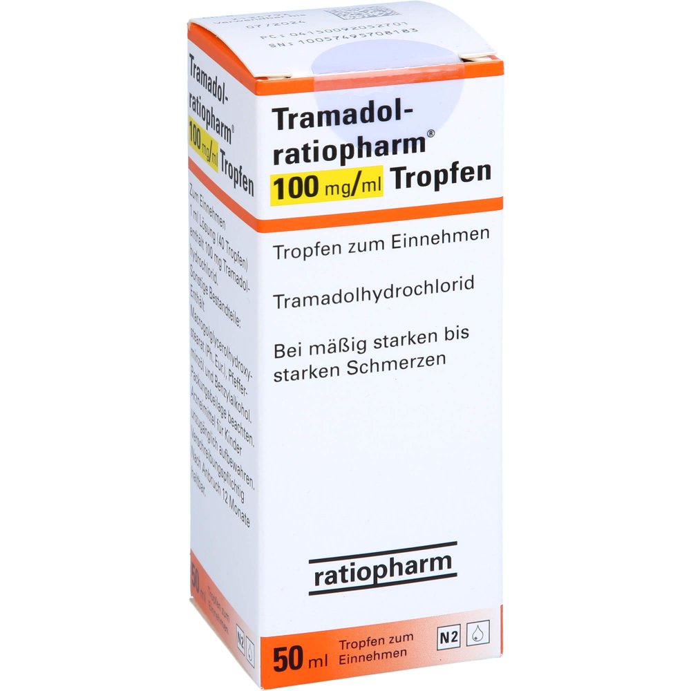 Das Produktfoto zeigt Tramadol-Ratiopharm 100 Mg/Ml Tropfen Z.Einnehmen (50 ml) PZN 09205270