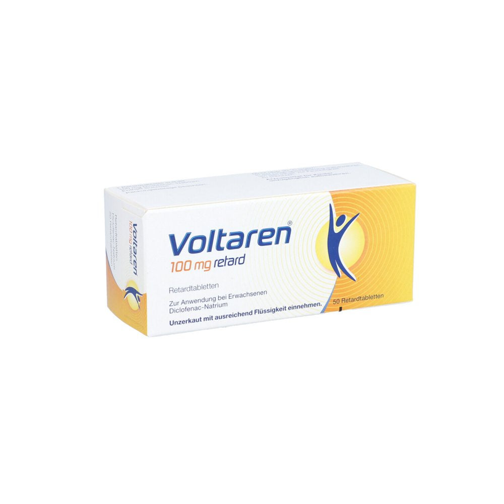 Das Produktfoto zeigt Voltaren 100 Mg Retard Retardtabletten (50 stk) PZN 09206140